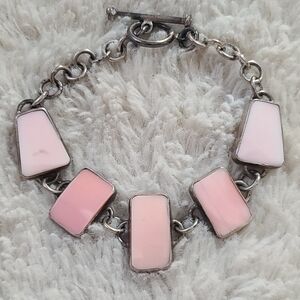 VTG Native American Pink Coral Stone Bracelet 925 stamped Hand Crafted 7.5"